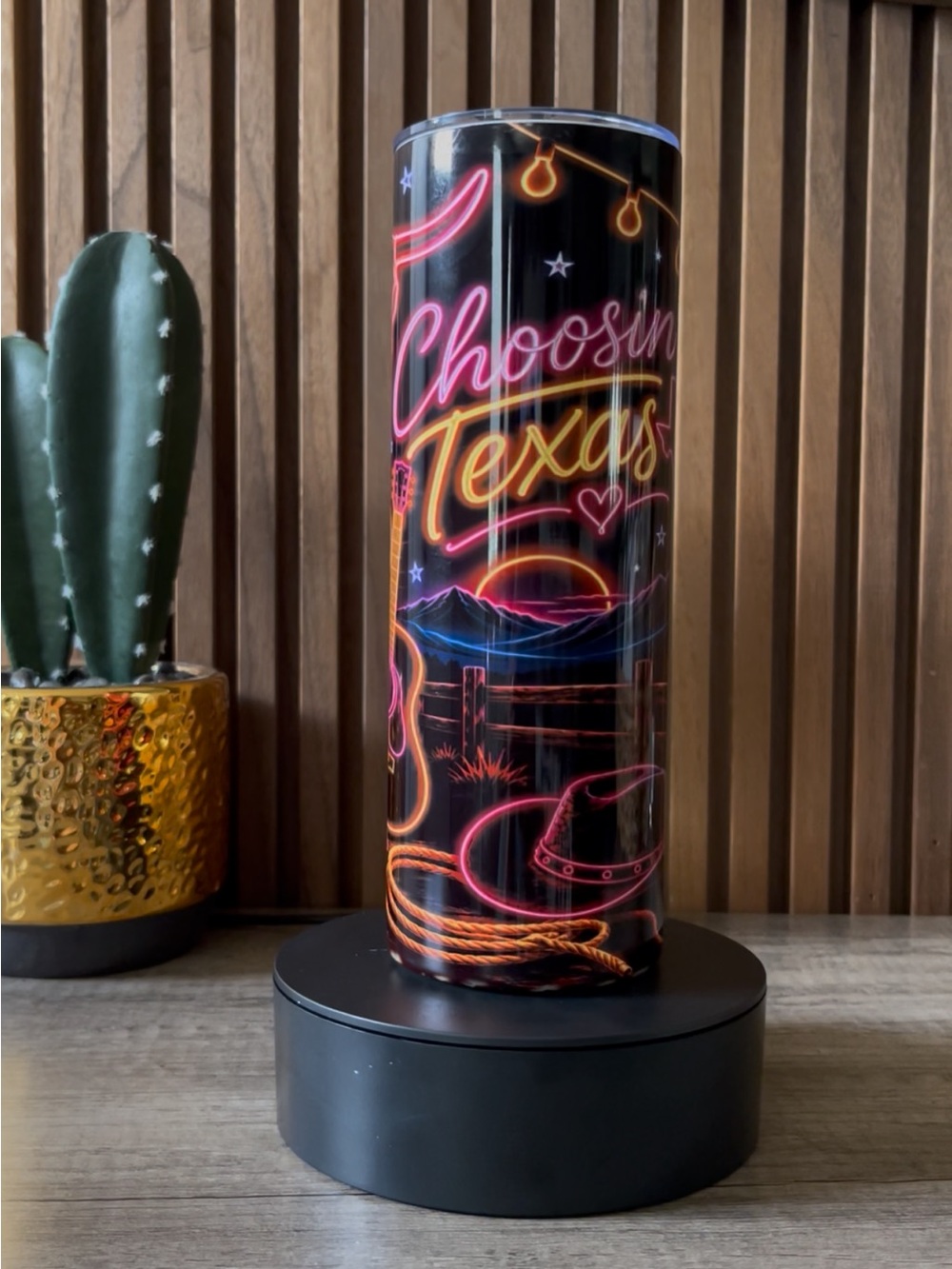 Choosin Texas Neon-Style Decorative Black 20oz skinny tumbler